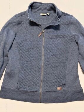 LL Bean Jacket Womens L Blue Quilted Fleece Full Zip Sweatshirt
